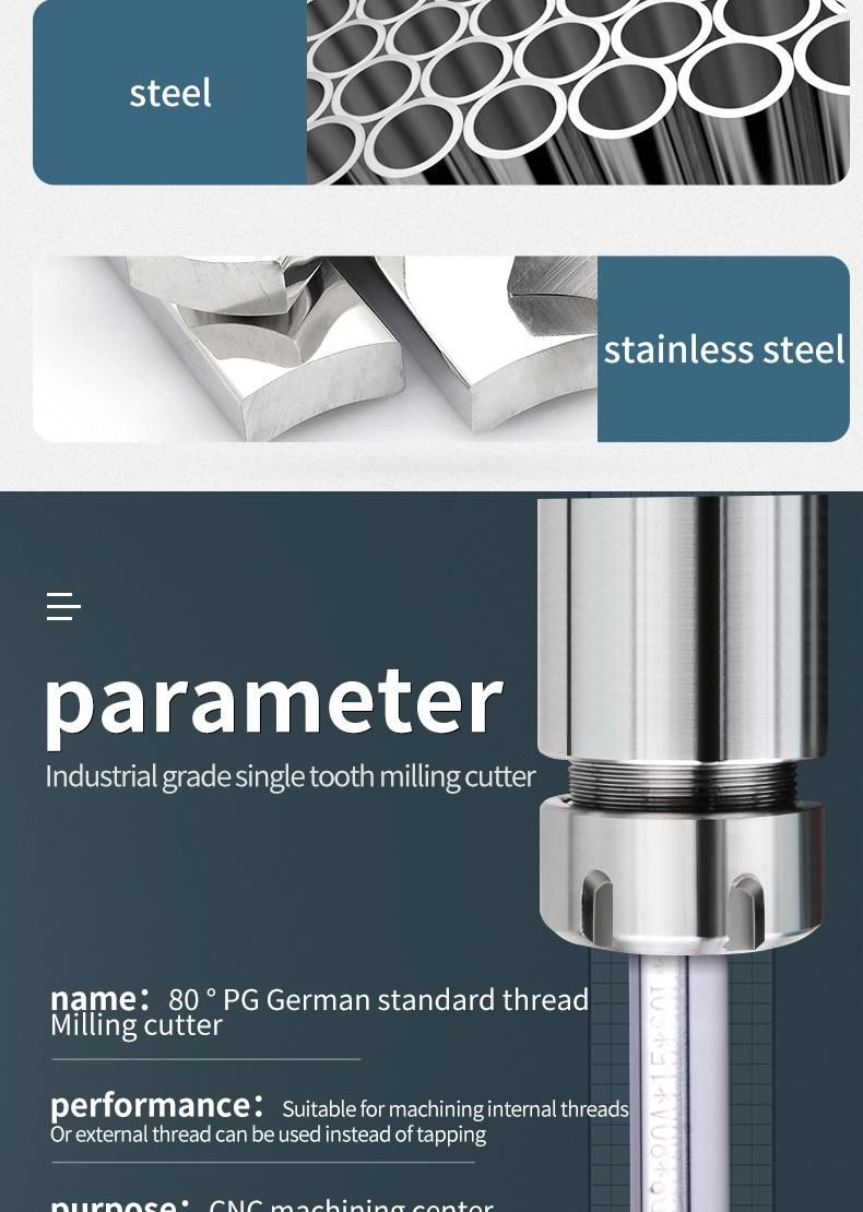 Pg9 CNC 80° Tungsten Steel Single Tooth Pg German Standard Thread Milling Cutter P G 7 9 11 13.5 16 21 29 36 42 48 Mill Mills Cutters