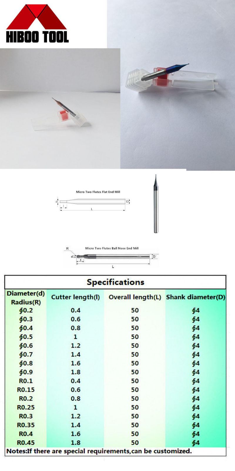 Customized Micro Endmill Diameter Carbide End Mill Cutter Lowprise