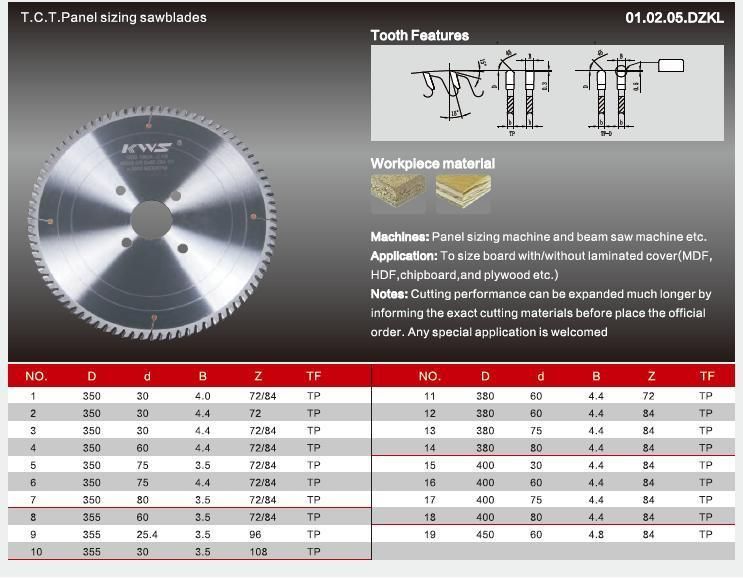 Kws Manufacturer 450mm Panel Sizing Woodworking Tct Circular Saw Blade