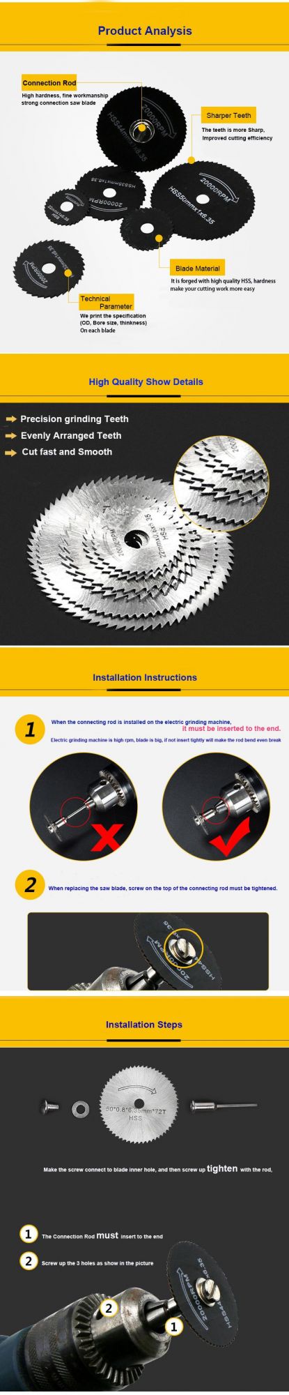 Rotary Tool Wood Cutting Discs with 6 Blades 1 Extension Rod