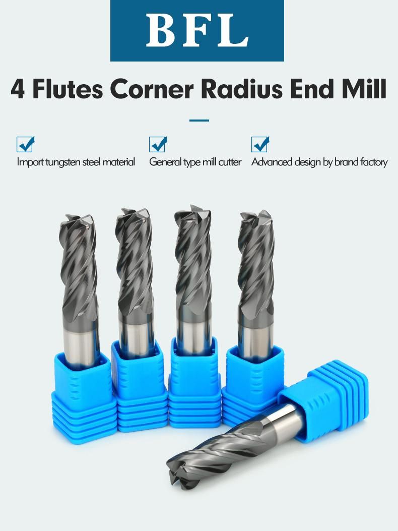 Bfl D6*R0.5/R1*D6*15*50-4f Tungsten Solid Carbide Milling Cutter Fresa End Mills Tialn Coated