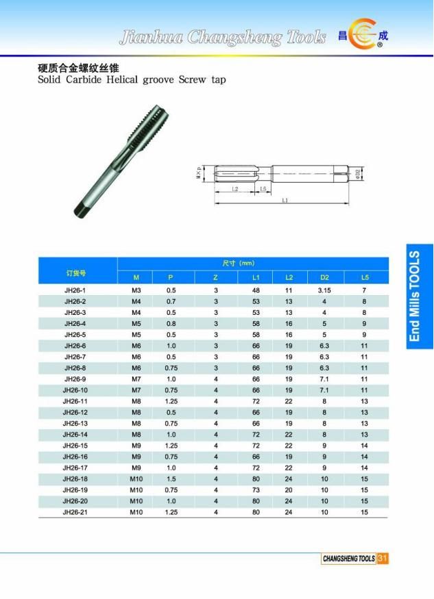 Coated Tisin Solid Carbide Spiral Slot Screw Tap for Processing Internal Thread