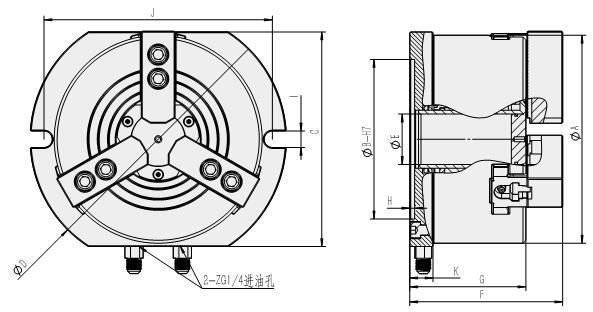 3 Jaw Vertical Mounted Hydraulic Chuck Power Chuck for Milling Drilling Machine