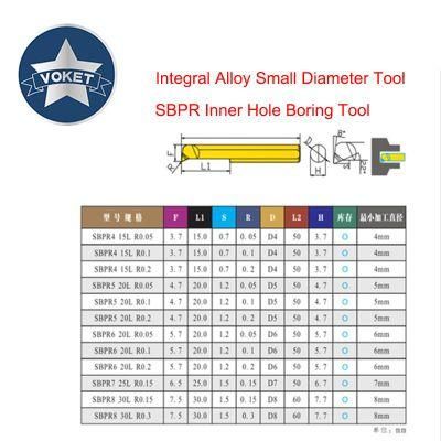 CNC Tungsten Steel Alloy Small Aperture Boring Tool Internal Hole Boring Tool Sbpr 1 2 3 4 5 6 7 8
