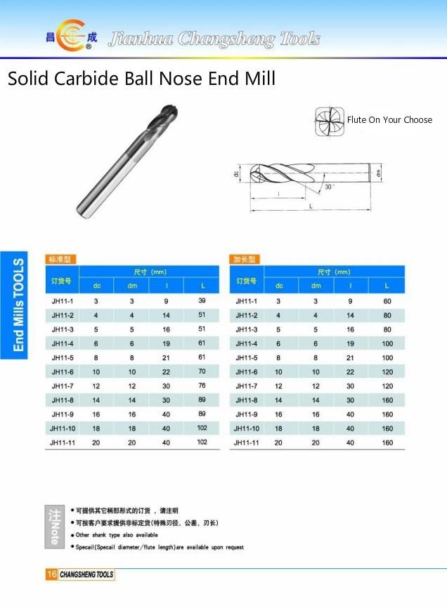 Manufacture Standard Solid Carbide Coated Nano Ball Nose End Mill for Milling Steel