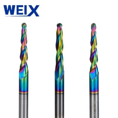 Weix Durable Rainbow Dlc Coating CNC Tool Taper Ball Nose End Mill Router Bit