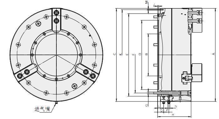 8 Inch 3 Jaw Pneumatic Lathe Chuck CNC Lathe Front Mounted Power Chuck