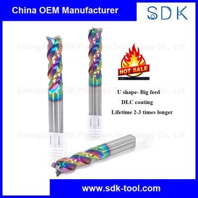 Economy U Shape Big Feed Solid Carbide 3 Flutes Square Flat End Mills with Dlc Coating for Aluminium