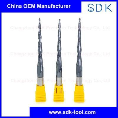 High Speed Solid Carbide Tisin Coating Tapered Ball Nose End Mill for Hardwood