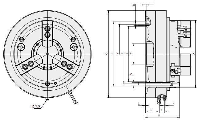 30 Inch 3 Jaw Pneumatic Lathe Chuck CNC Lathe Front Mounted Power Chuck