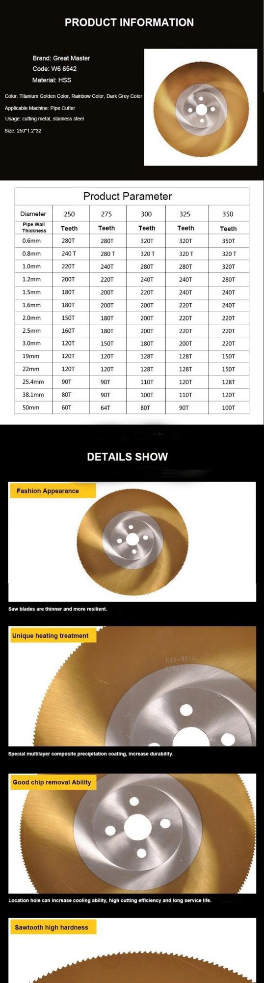 Manufacture Sells M42 HSS Rainbow Cutting Saw Blade