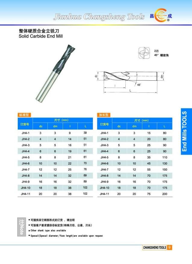 HRC 65 Solid Carbide 4 Flutes End Mill for Milling Groove