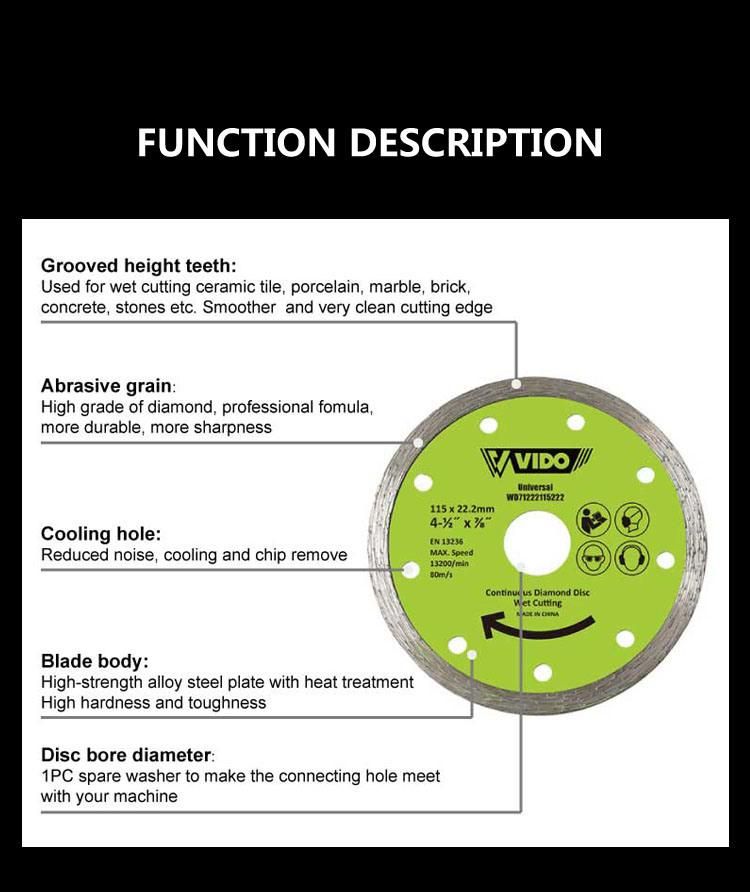 VIDO 115mm 125mm diamond tile saw wet cutting blade disc for granite