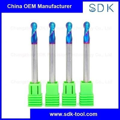Long Series China Manufacture HRC65 Blue Nano Coating Carbide Ball End Mill for Hardened Steel