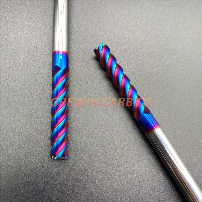 Gw Carbide Cutting Tool-D4/5/6/8/10mm HRC60 4 Flutes Milling Cutter L75mm Blue Nano Coated Solid Carbide End Mill