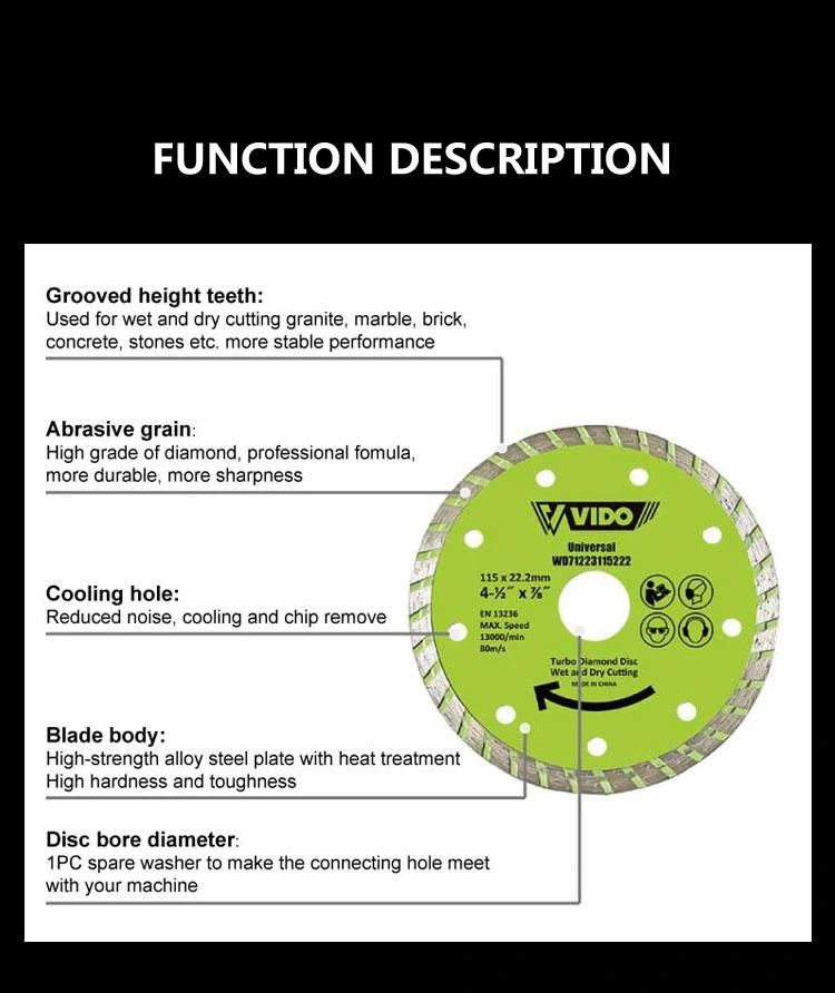 VIDO 115 mm saw blade turbo diamond cutting disc for granite and ceramics