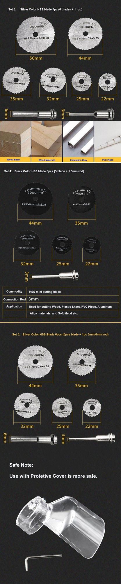 Rotary Tool Wood Cutting Discs with 6 Blades 1 Extension Rod