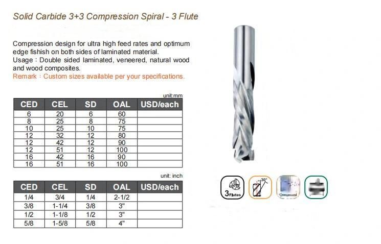 Bfl Solid Carbide 3 Flute CNC Compression Cutter CNC Milling Tool