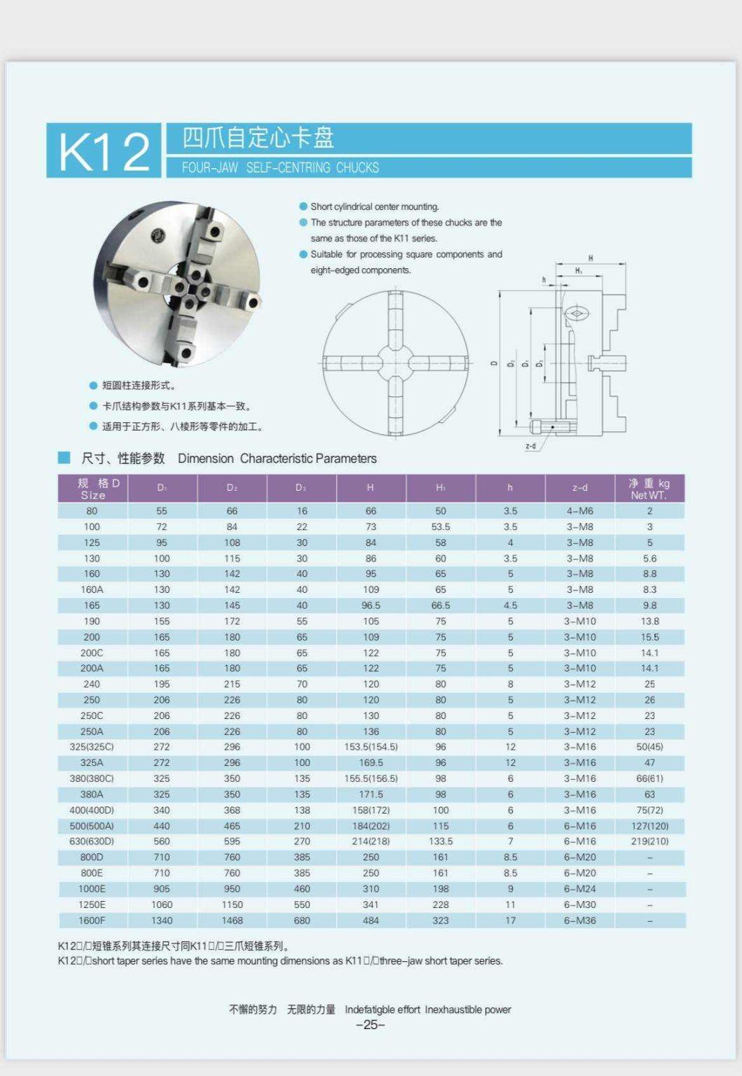 Four-Jaw Chuck for CNC Lathe K11 Heavy Weight Chuck Customized OEM Scroll Chuck
