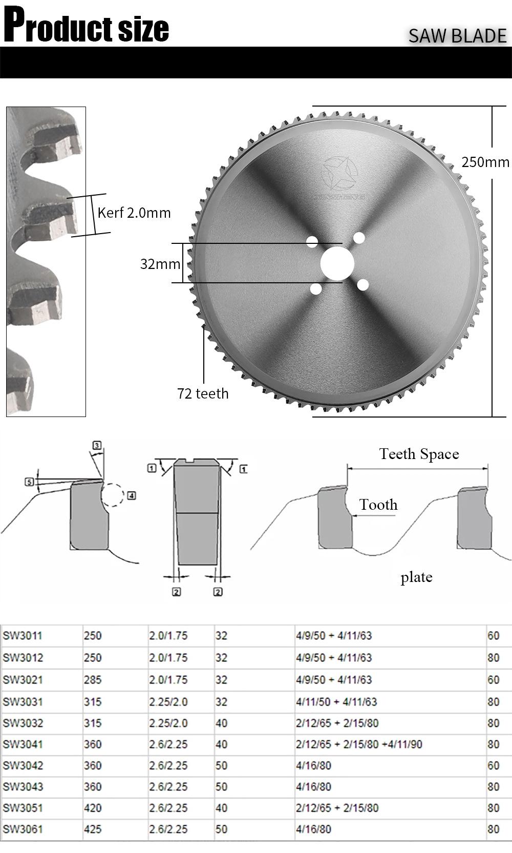 250*2.0*1.7*32*72t Cermet Circular Saw Blade Cold Saw for Metal Cutting