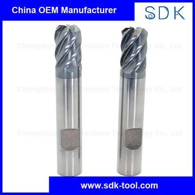 Non Standard 6 Flute Balzers Coating Carbide Corner Radius End Mill with Chamfer