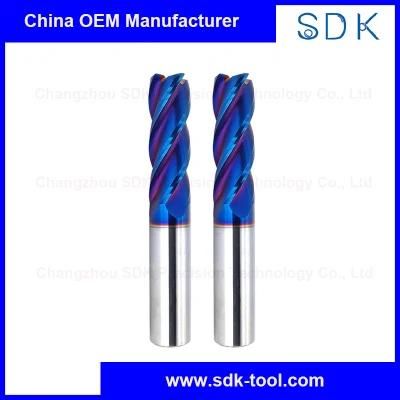 High Performance Blue Nano Coated 4 Flute Solid Carbide Corner Radius Cutting Tools for Hardened Steel