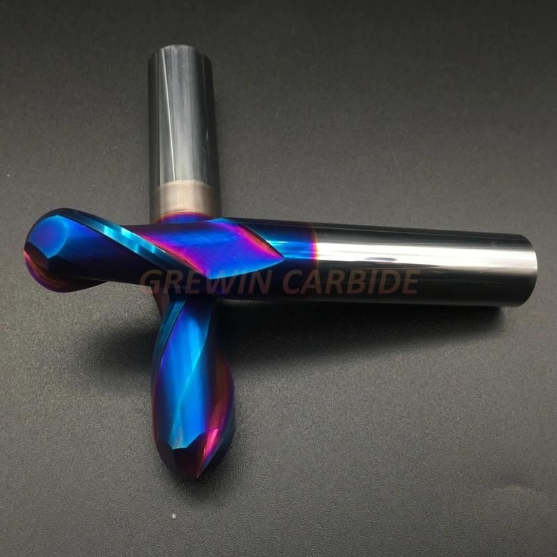 Gw Carbide-Carbide End Mill Use for Steel R5.0X75L-2f HRC65 Nano Blue Coating Ball Nose