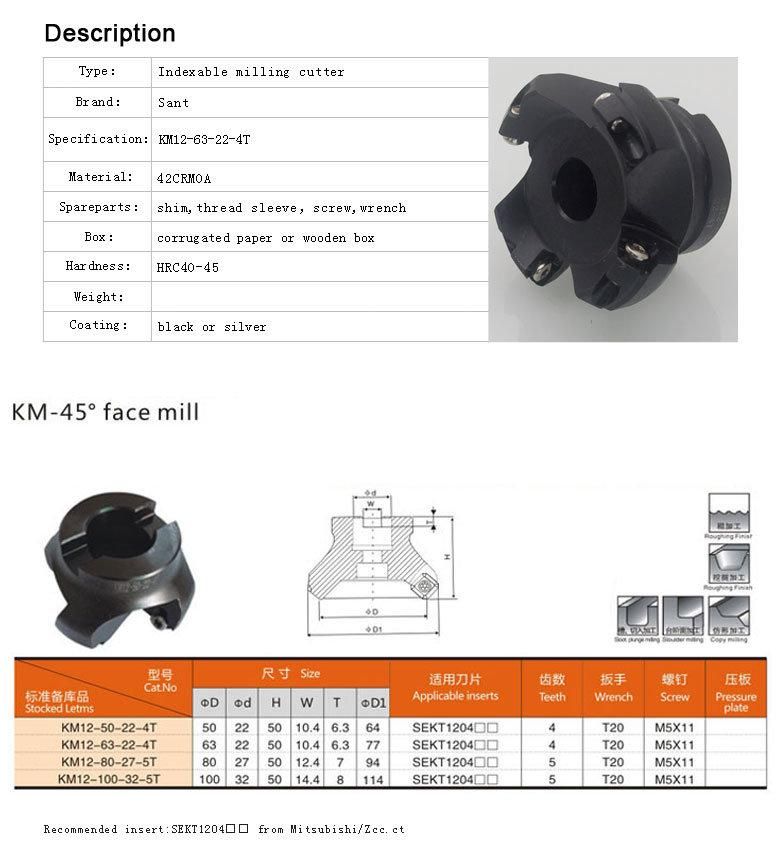 Wholesale Km-45 Indexable Face Mill for CNC Lathe Machining