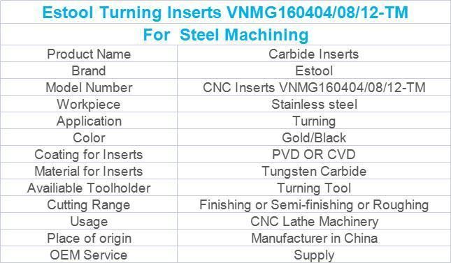Good Quality Carbide Inserts Vnmg160404/08/12-TM for Steel Machining Tungsten Cemented Cutting Tools Indexable Turning Inserts CNC Inserts