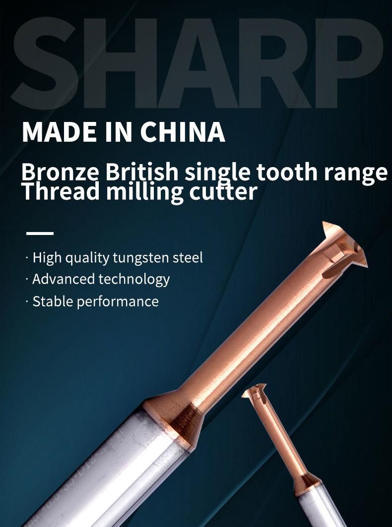 P1.0-4.5 CNC 55° Tungsten Carbide Single Flute Thread Milling Cutter P0.3-0.6 P0.5-0.8 P0.5-1.5 P0.75-2.0 P0.8-2.5 P1.0-4.0 Mill Mills Cutters HRC 65