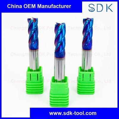 China Manufacture HRC65 Blue Nano Coating Carbide End Mills for Hardened Steels