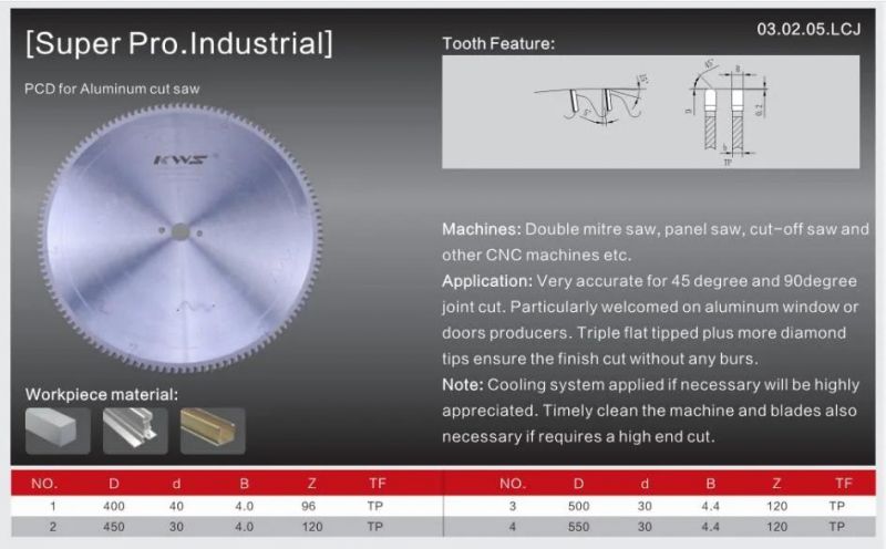 Kws Manufacturer 420mm Diamond Aluminum Processing PCD Circular Saw Blade