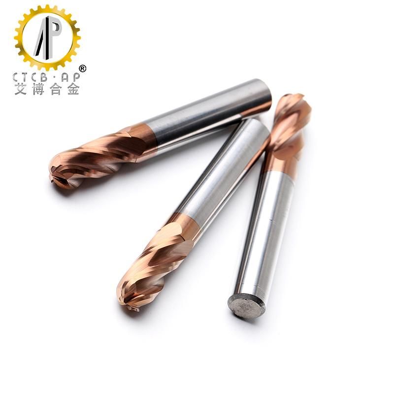 2-Flute HRC50 Bronze Coated Solid Carbide Ball Nose End Mills