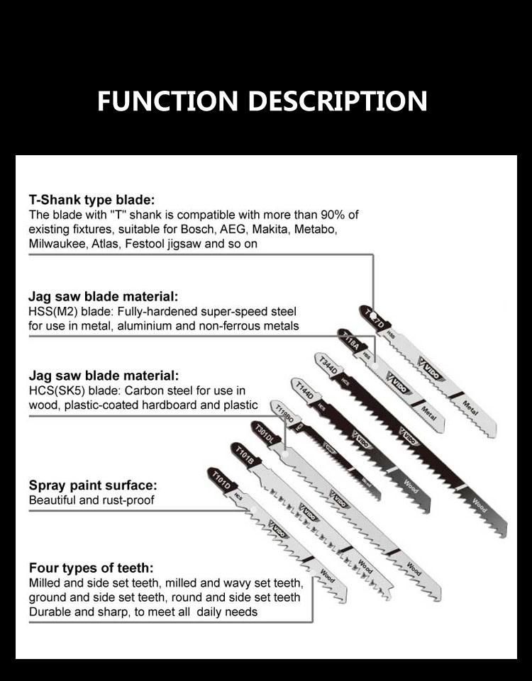 VIDO hss M2 hcs Saw Blade Jig saw blade T-Shank Saw Blade suitable for all kinds of wood jig saw