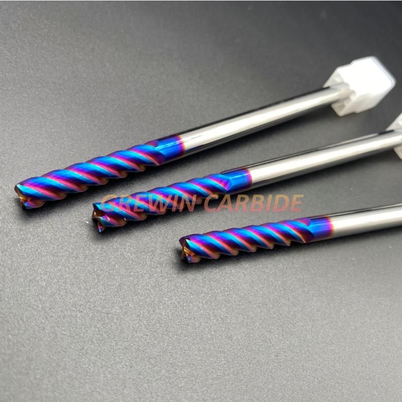 Gw Carbide Cutting Tool-D4/5/6/8/10mm HRC60 4 Flutes Milling Cutter L75mm Blue Nano Coated Solid Carbide End Mill