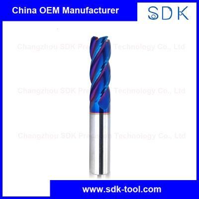 High Hardness HRC65 Blue Nano Coated 4mm 10mm Corner Radius End Mills for Hardened Steel