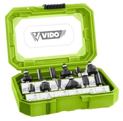 Vido 6mm 12 14 Shank High Quality Carbon Steel 12 Piece Router Bits Set for Wood Cutting Carving Sculpture