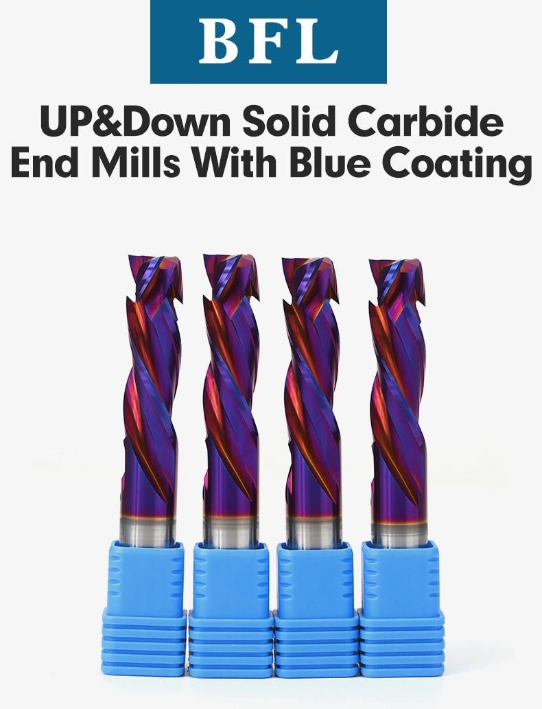 Bfl Solid Carbide 2 Flute up and Down Cut Blue Nano Coating End Mill Compression Cutting Tool Bit