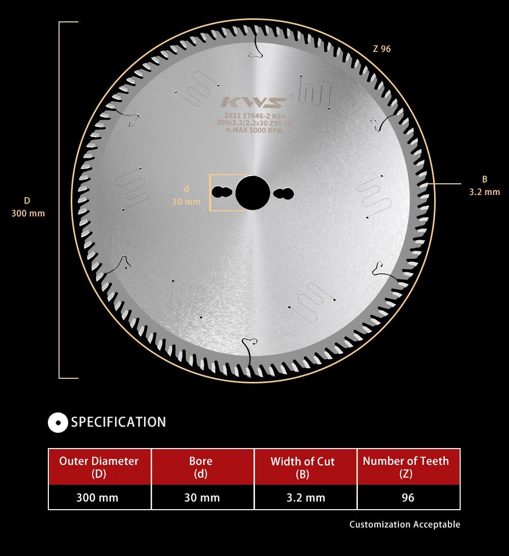 Kws Manufacturer Industrial Blades 300mm*96t Tct Circular Saw Blade for Wood Cutting Durable Saw Blade Freud