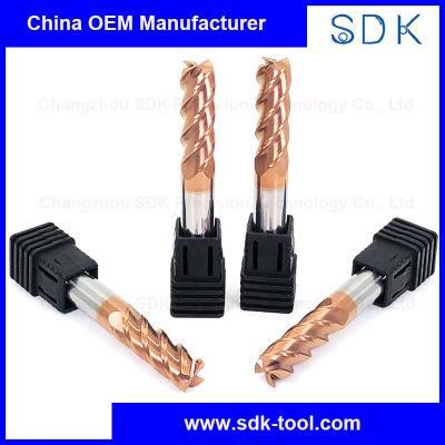 China Manufacture HRC60 Bronze Nano Coating Carbide End Mills for Hardened Steel
