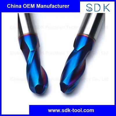 High Performance Solid Carbide Blue Nano Coated 2 Flute Ball Nose End Mills CNC Machine