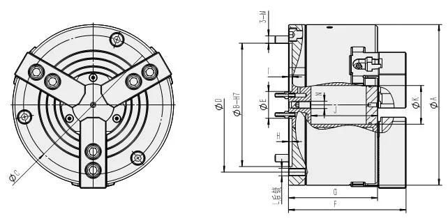 5 Inch 3 Jaw Pneumatic Lathe Chuck CNC Lathe Half Through Hole Power Chuck