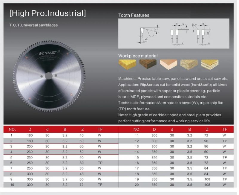 Kws Tct Carbide Saw Blade with Chrome Surface for Cutting Solid Wood, MDF, Plywood and Chipboard Tct Disc Saw Blade