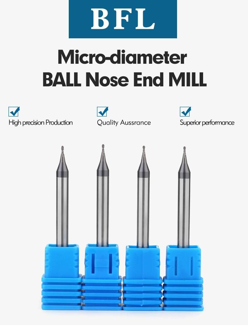 Bfl Carbide 2 Flutes Micro Ball Nose End Mill Cutter R0.35*1.4*D4*50*2f HRC58