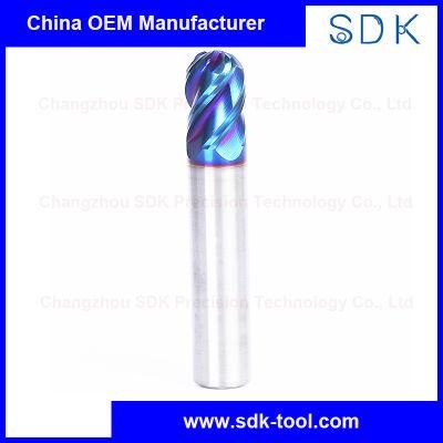 Tungsten Carbide Four Flute Ball Nose Blue Nano Coated End Mills for Hardened Steel