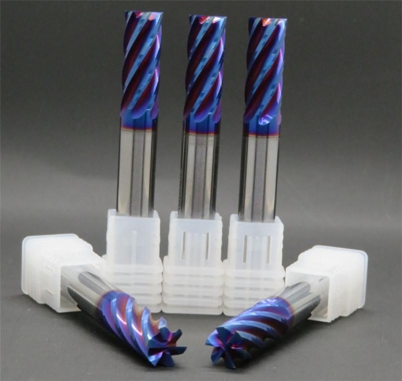 HRC55 6 Flutes Tungsten Carbide Endmills with Nano Blue Coating