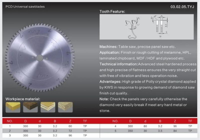 Kws Manufacturer 303mm Diamond Universal Woodworking PCD Circular Saw Blade