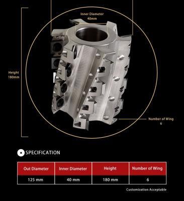 Kws 90mm-125mm*35mm*60mm Heavy Duty Helical Spiral Planer Cutterhead with Indexable Inserts for Solid Wood Planing