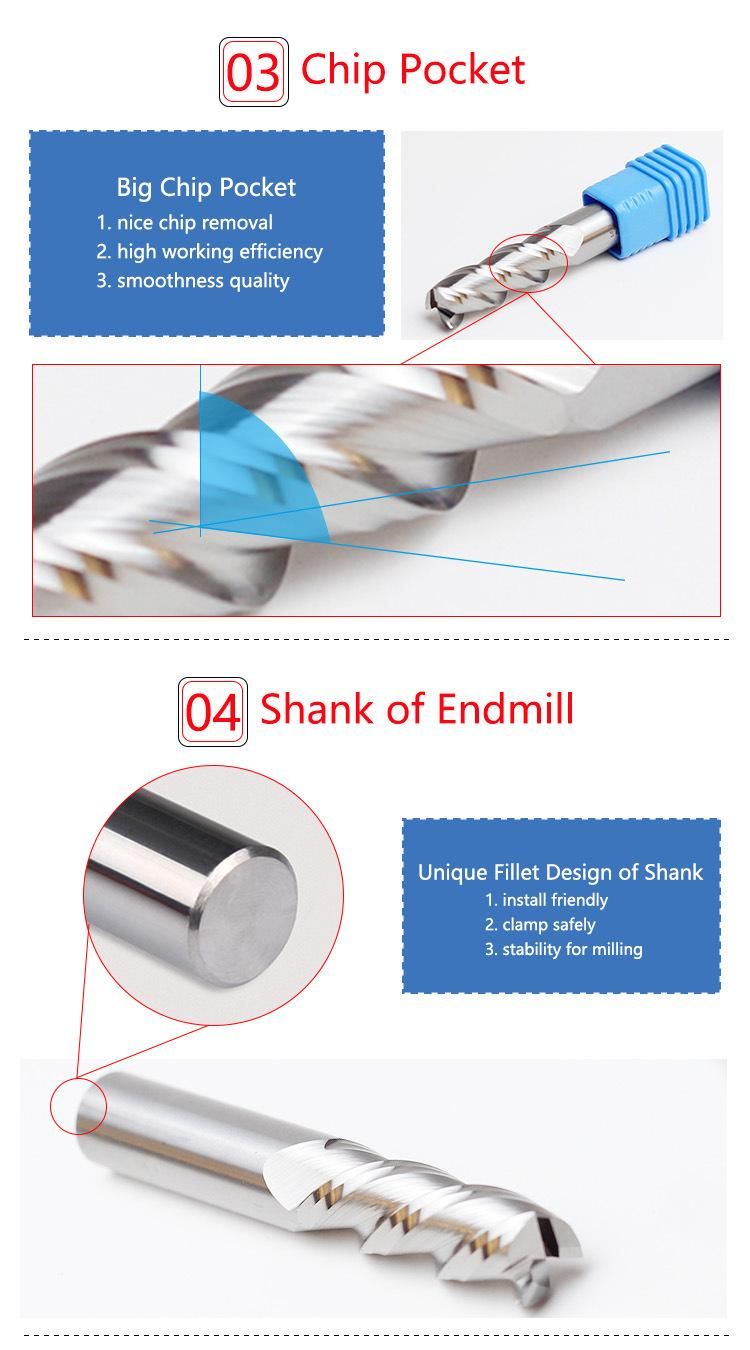 3flutes HRC45 Cemented Carbide for Aluminium End Mill Cutter