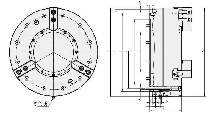 12 Inch 3 Jaw Pneumatic Lathe Chuck CNC Lathe Front Mounted Power Chuck